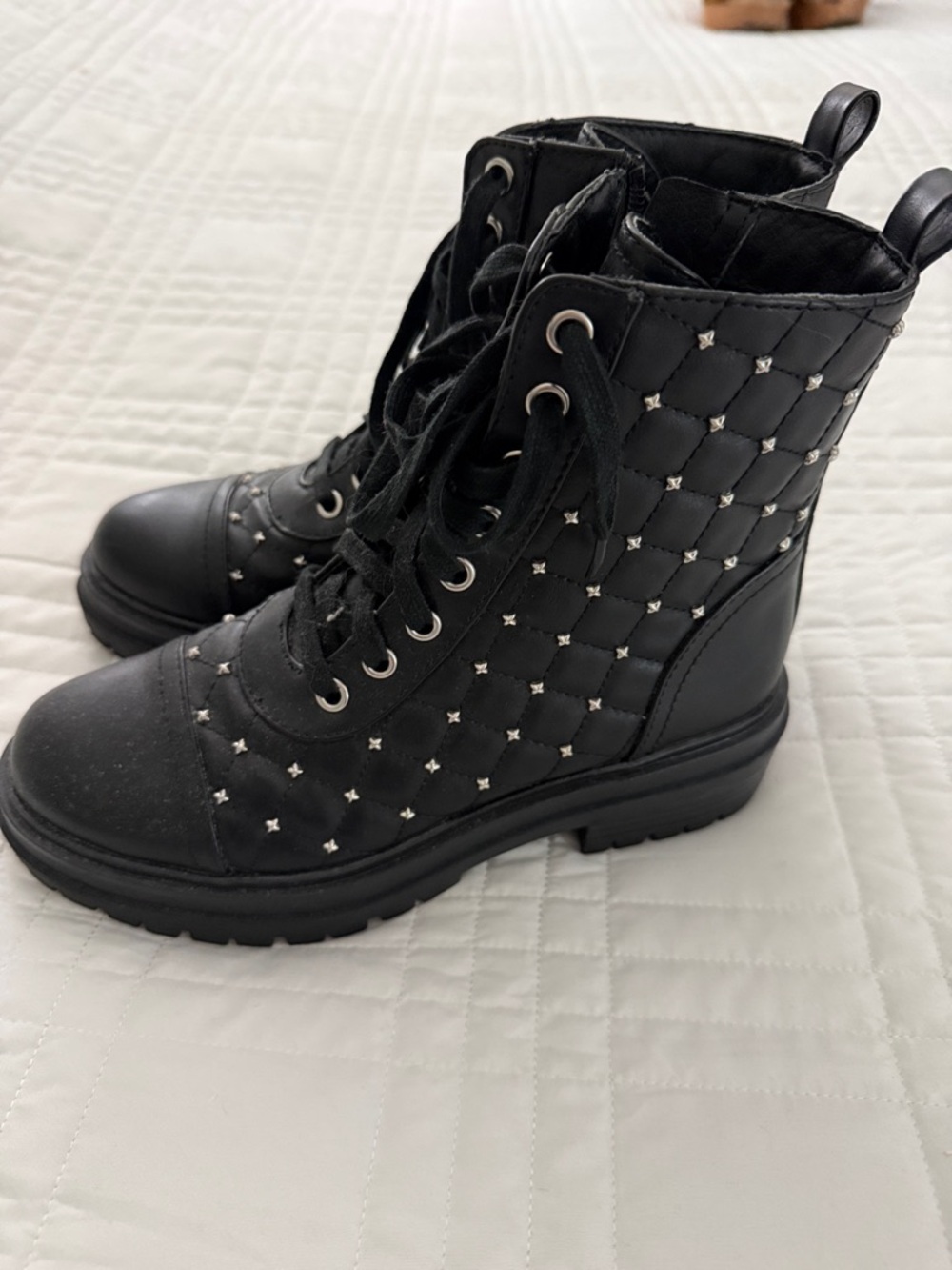 Circus by Sam Edelman Black Quilted Studded Combat Boots